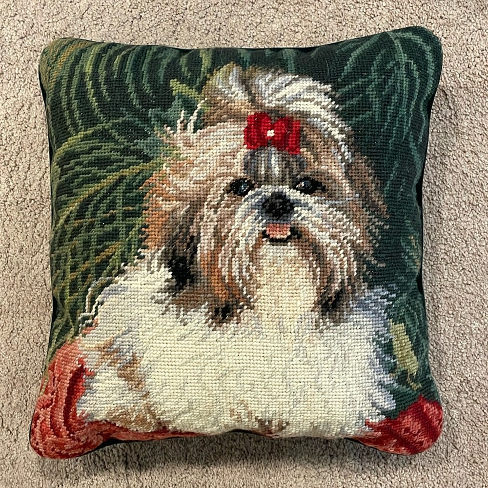Shih Tzu Dog Handstitched Needlepoint Pillow